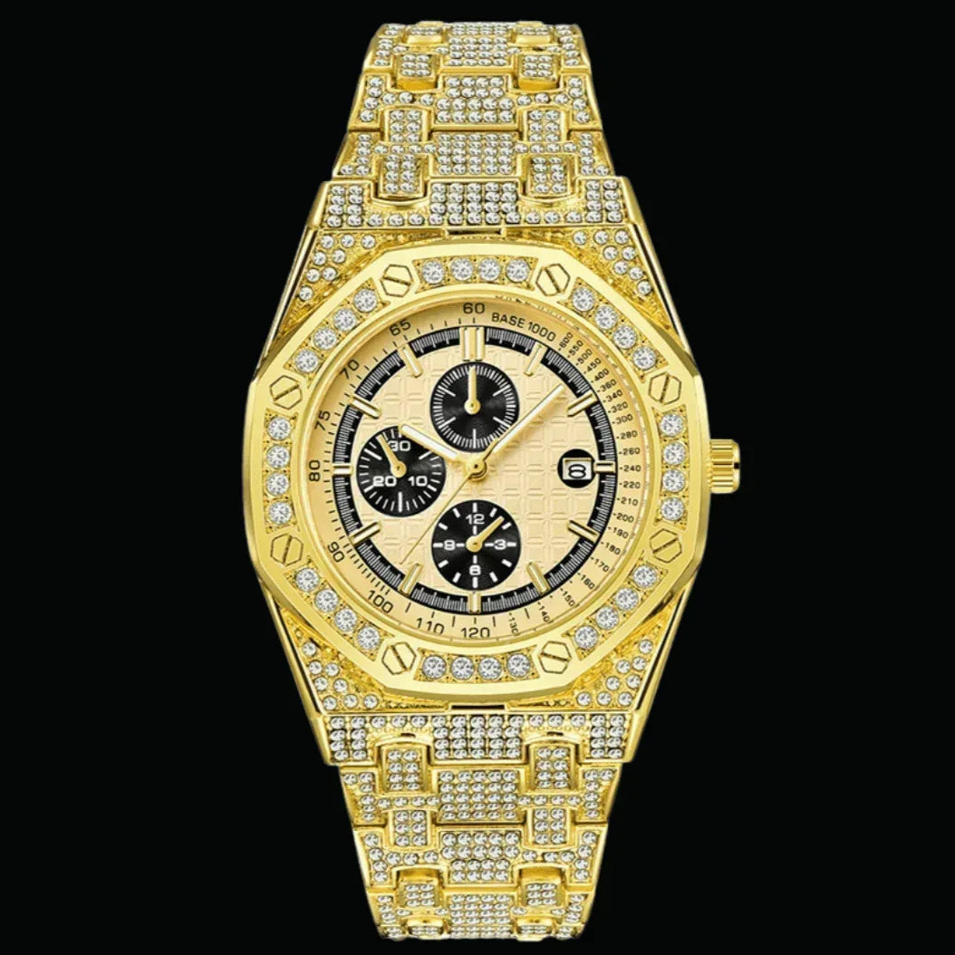 Date Blacked Chronograph Iced Out Watch – Luxury Hip Hop Jewelry Watch for Men - CaratixJewelry